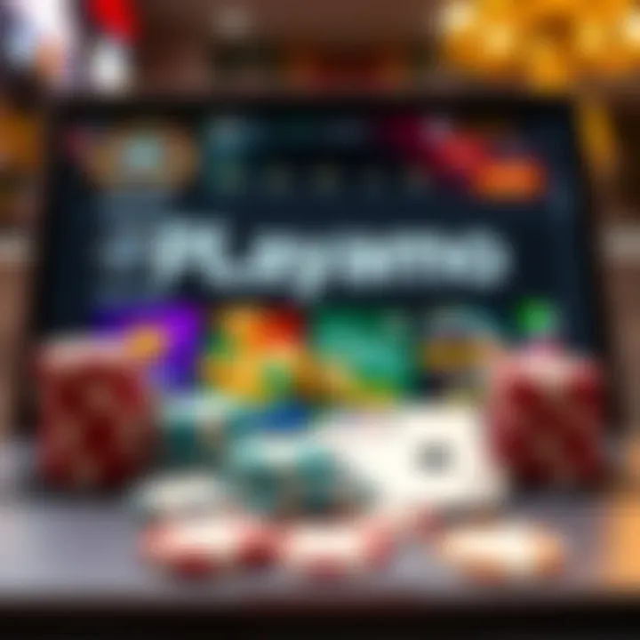 Online casino bonuses and promotional offers displayed on a laptop screen with poker chips and cards