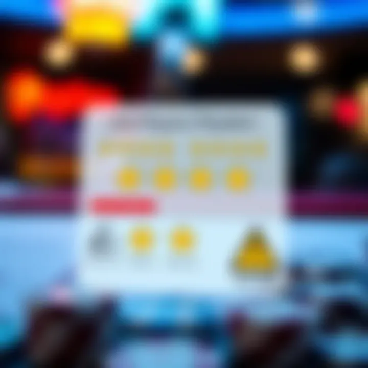 Graphic depicting user feedback analysis with star ratings and caution symbols