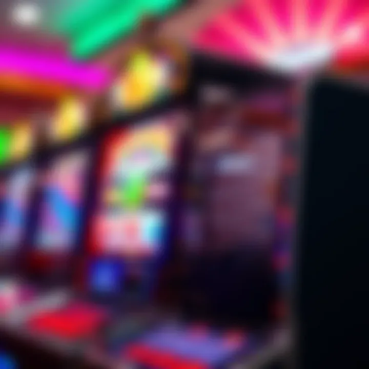 Colorful casino slot machine with spinning reels and bright lights