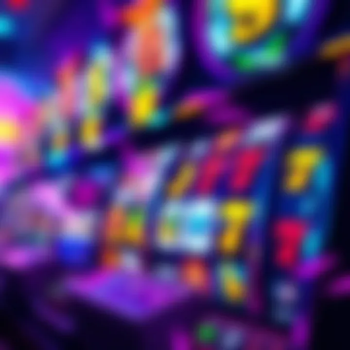 Colorful online pokies interface showing spinning reels with various symbols