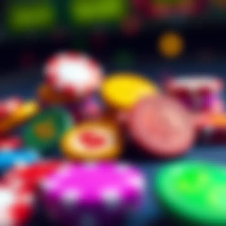 Colorful digital tokens representing various online casino bonuses and promotions