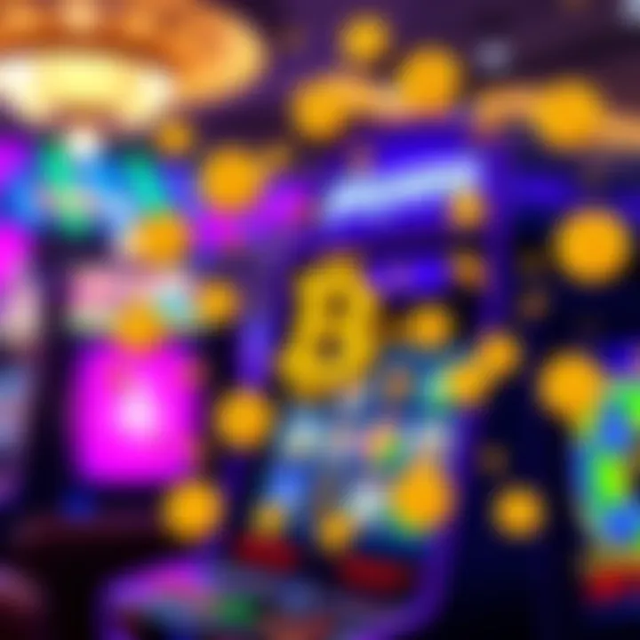 Cryptocurrency Icons and Casino Gaming Interface Illustration of various cryptocurrency symbols surrounding a casino slot machine