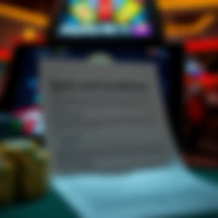 Visual representation of terms and conditions document alongside a casino game interface