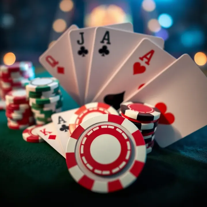 Collection of casino chips and cards representing bonus rewards