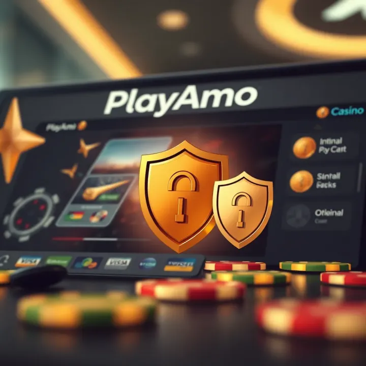 PlayAmo Casino Payment Options and Security Features Illustration of secure online payment methods and security shields for PlayAmo Casino