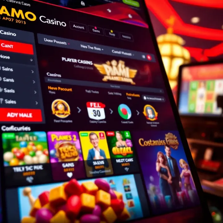Online casino interface showing game options and player account details