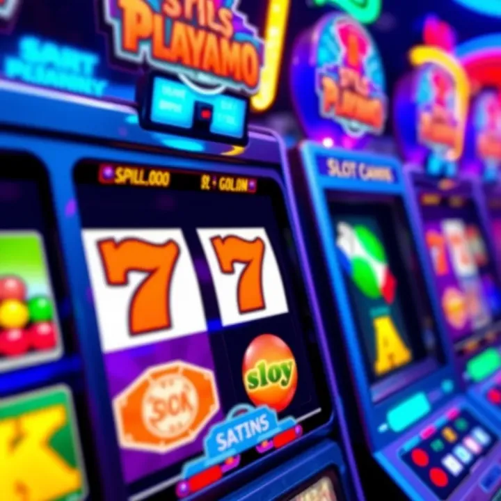 Colorful slot machine reels with vibrant symbols spinning at PlayAmo Casino
