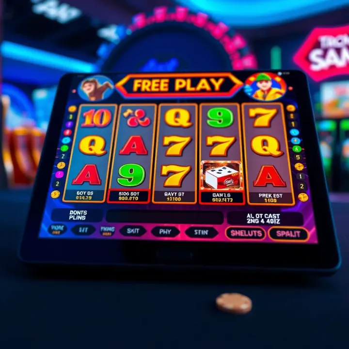 Interactive Free Play Slot Experience Colorful online slot interface showcasing free play options and interactive controls on a digital device