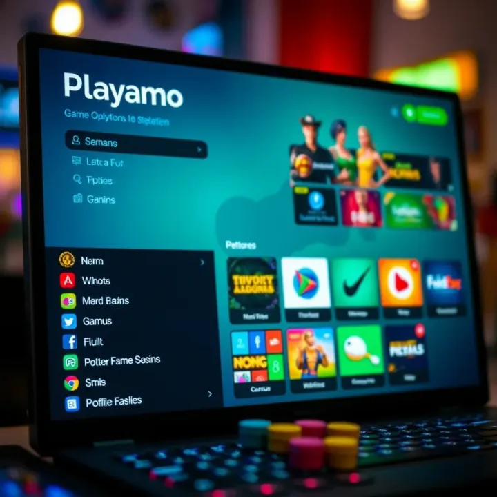 Playamo desktop interface displaying game selection and navigation menu