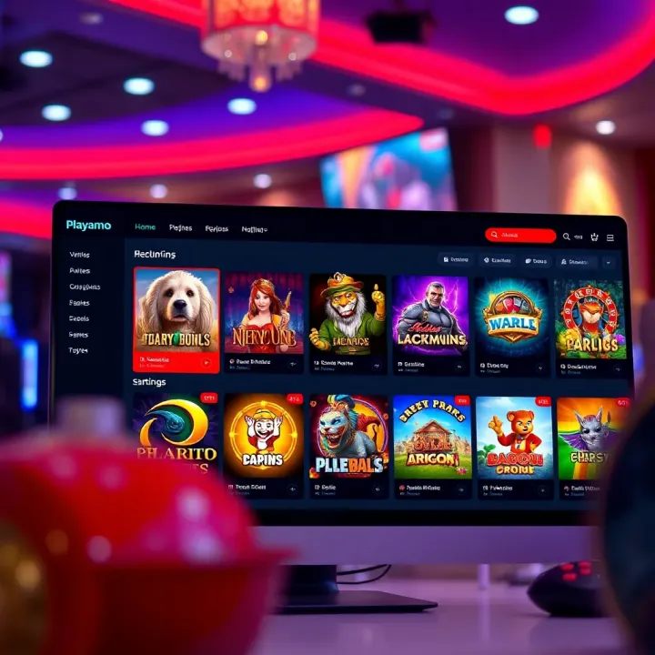 Playamo desktop interface displaying a variety of casino games with vibrant graphics