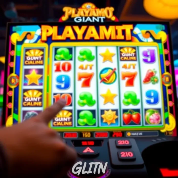 Colorful reels and symbols of Playamo Giant slot game interface