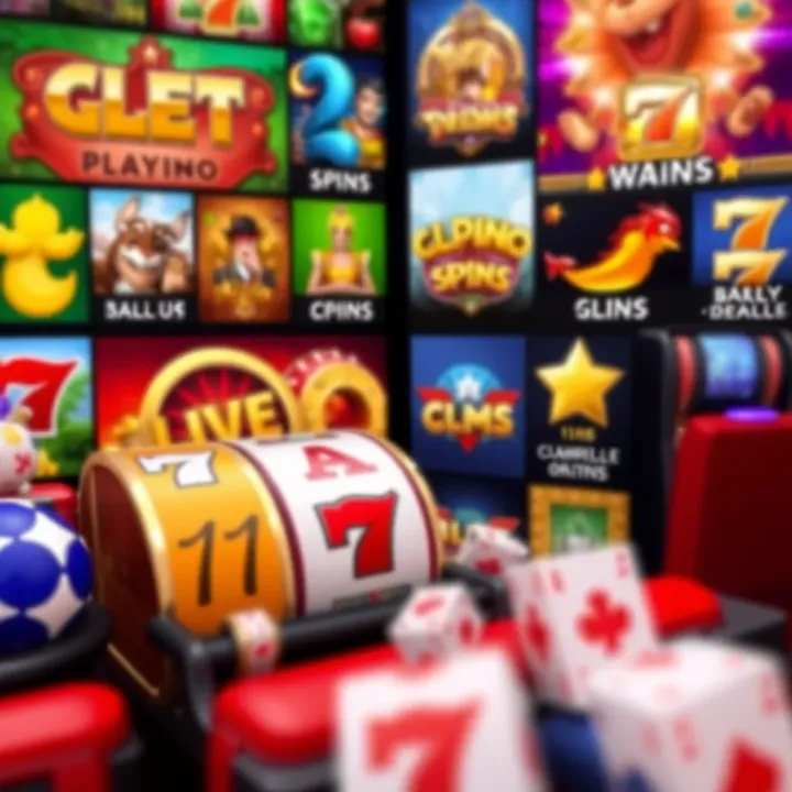 A colorful array of casino game icons representing slots, table games, and live dealer options at an online casino