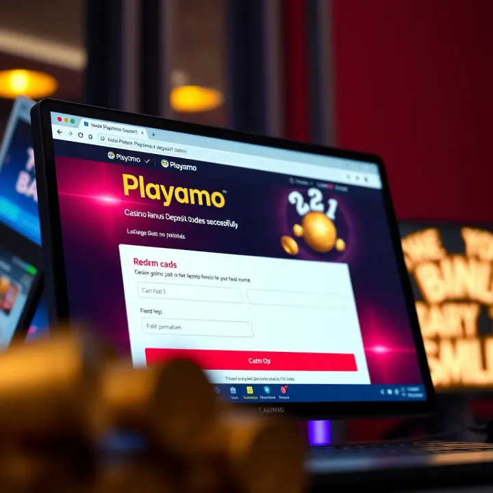 How to Redeem Playamo Deposit Codes Successfully Visual guide displaying a computer screen with a casino bonus redemption form filled out