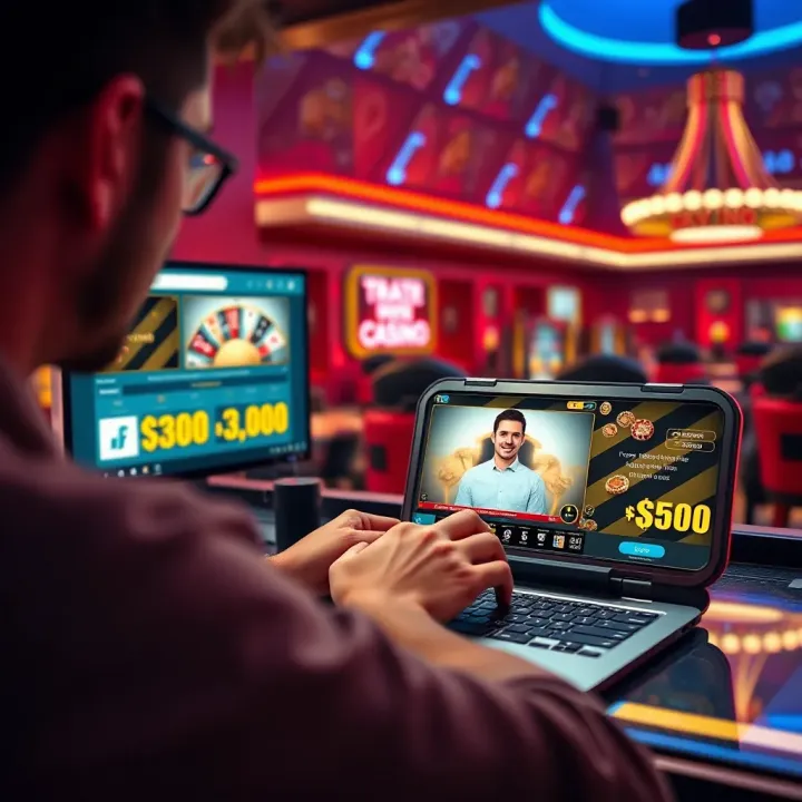 Illustration of a user navigating an online casino platform to claim bonuses safely