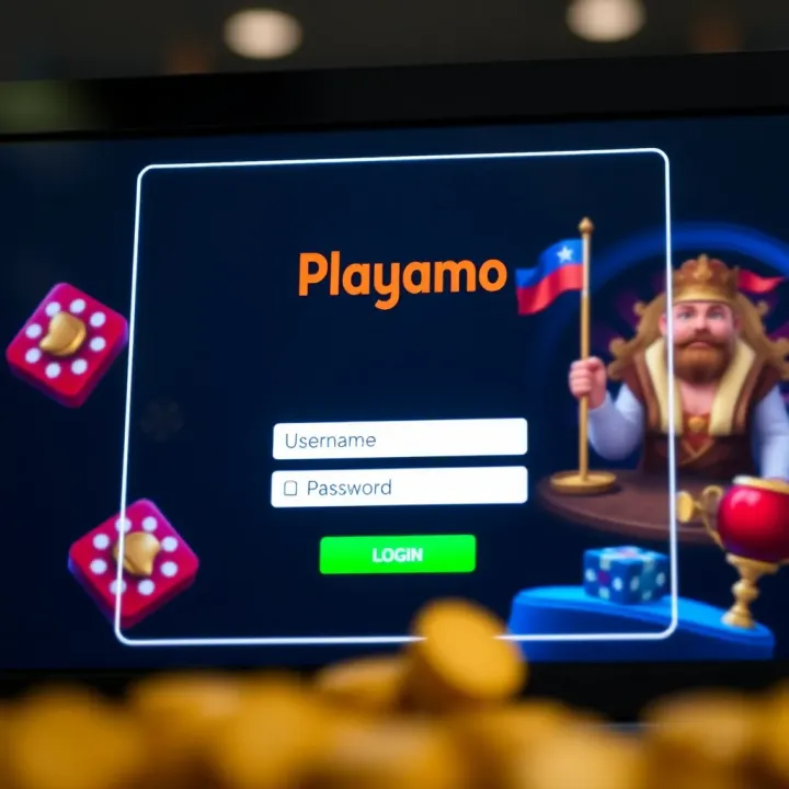 User interface showing Playamo Casino login screen with username and password fields