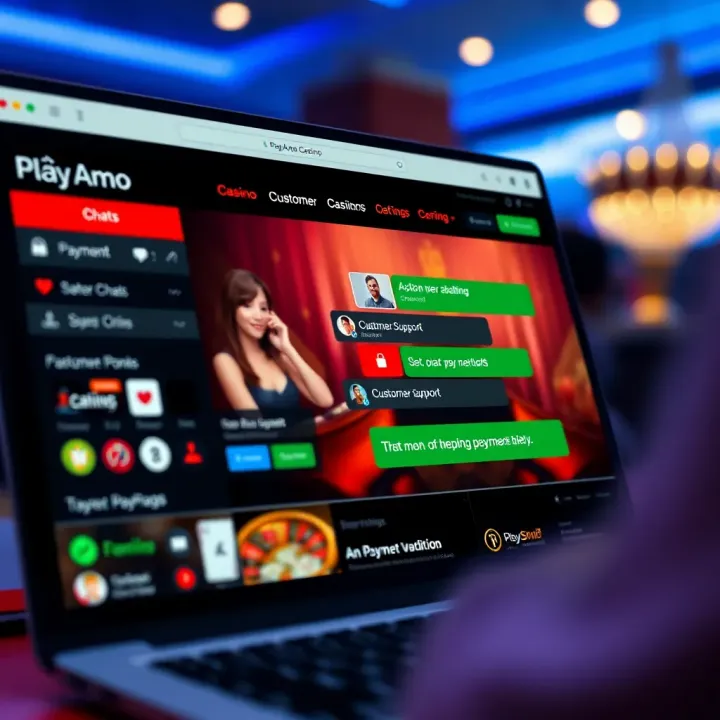 Secure online payment methods and customer support chat on a casino website