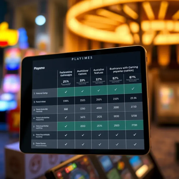 Comparison chart showing Playamo app performance and features against other Australian gaming apps