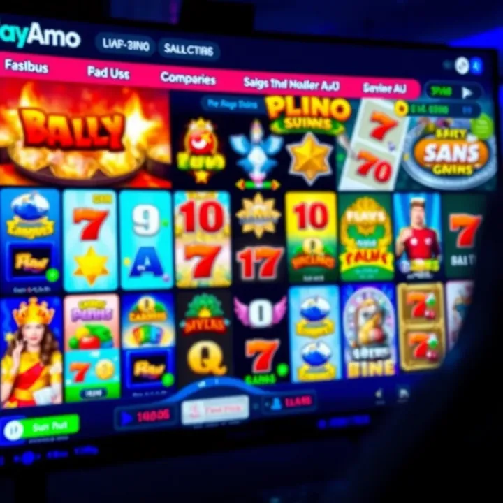 Colorful online casino game interface with various slot and table games visible on screen