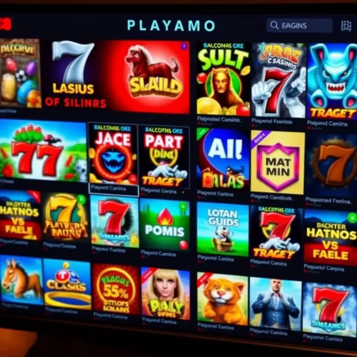 Diverse selection of online casino games displayed on a digital screen