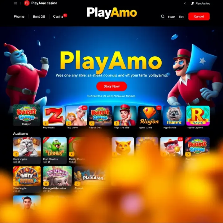 PlayAmo online casino homepage showcasing a variety of slot and table games tailored for Australian players