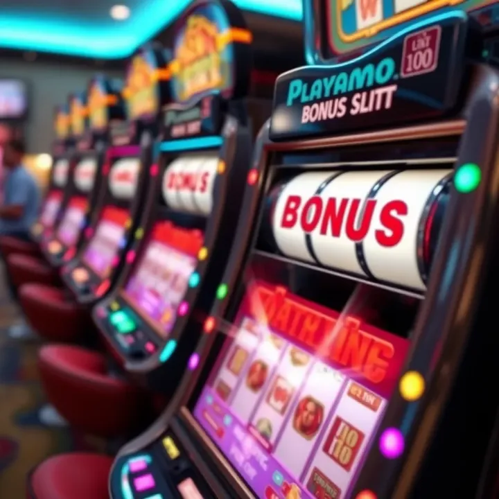 Playamo Bonus Code Unlocks Exciting Slot Machine Rewards Slot machine displaying bonus winning with sparkling lights