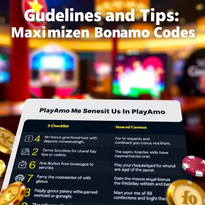 Guidelines and Tips for Maximizing PlayAmo Bonus Code Benefits Graphic showing a checklist of terms and tips for using casino bonus codes safely