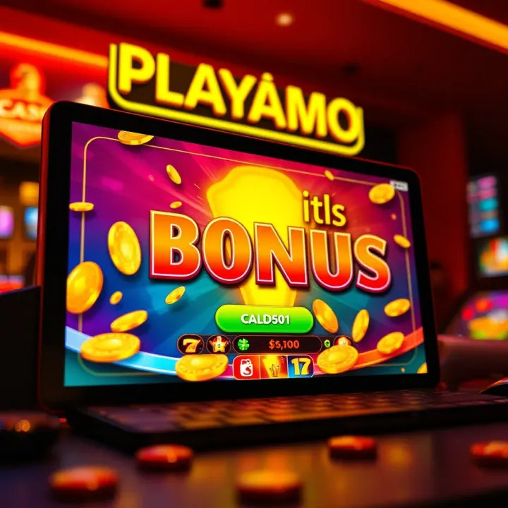 Illustration of a digital casino bonus offer on a colorful screen with coins and a glowing jackpot symbol