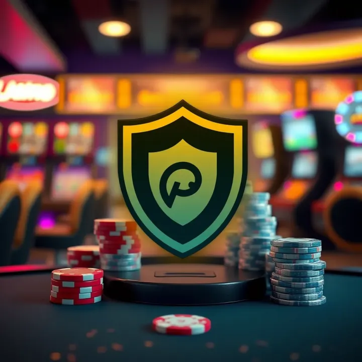 Graphic depicting secure online gambling with a shield symbol and responsible gaming icons