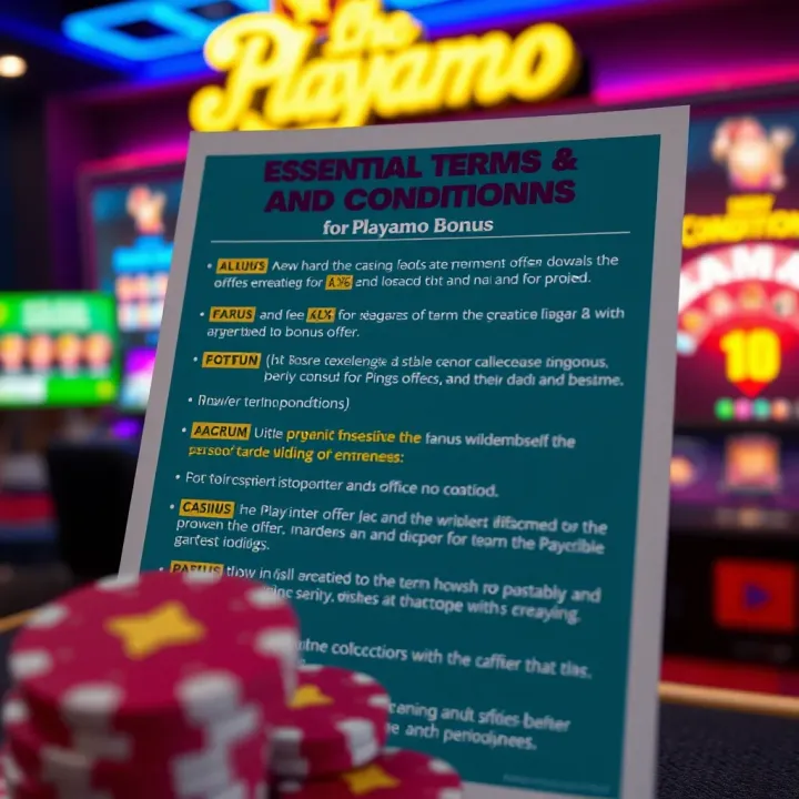 Overview of Essential Terms and Conditions for Playamo Bonus Graphic showing key terms and conditions of a casino bonus offer with highlighted important points
