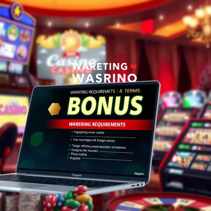 Graphic highlighting wagering requirements and bonus terms for online casino players