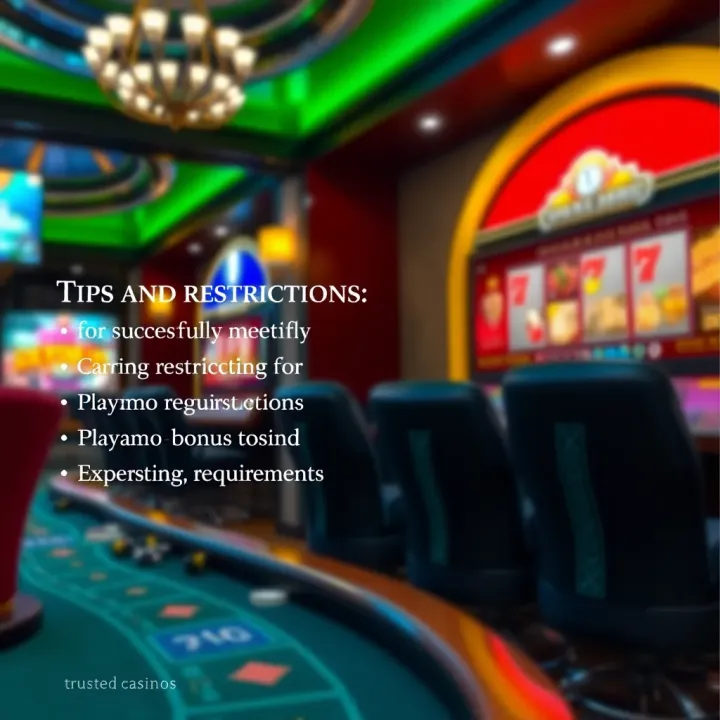 Tips and Restrictions for Successfully Meeting Playamo Casino Bonus Wagering Graphic showing tips and common restrictions for fulfilling Playamo casino wagering requirements