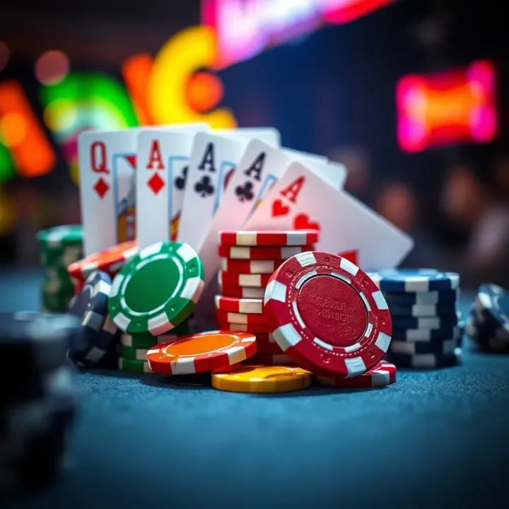 Colorful casino chips and playing cards representing various online bonuses