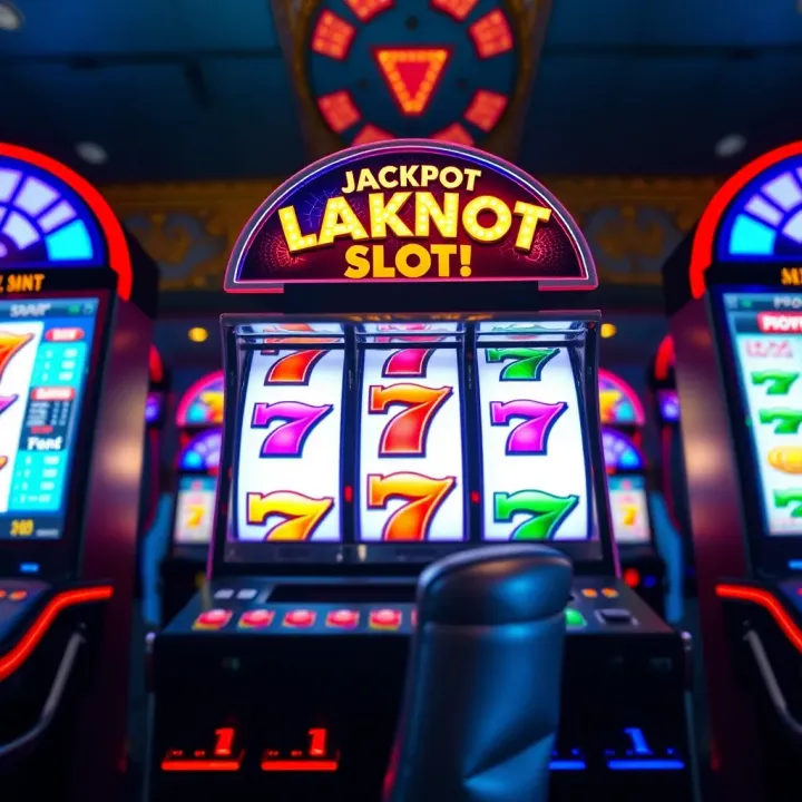 Bright jackpot slot machine with glowing lights highlighting bonus features