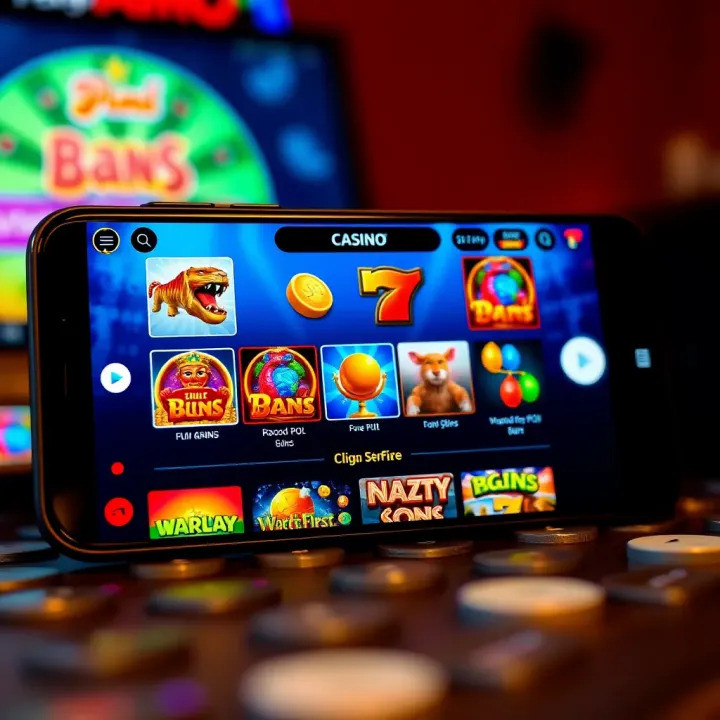 PlayAmo Casino app interface showing a variety of colorful slot games on a smartphone screen
