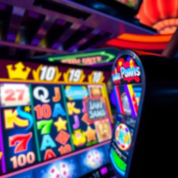 Colorful online casino slot machine interface with bright symbols on screen
