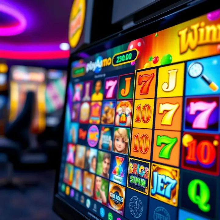 Colorful online casino slot game interface on a digital screen