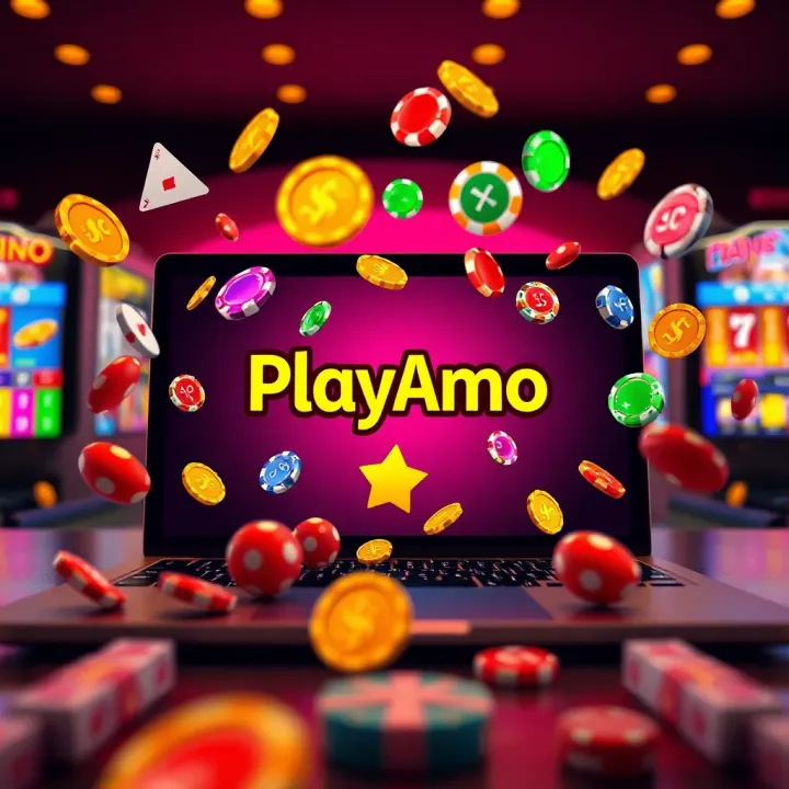 Illustration showing a variety of colorful casino bonus symbols and codes floating around a laptop screen