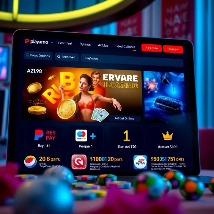 Various bonus offers and payment method icons displayed on Playamo platform