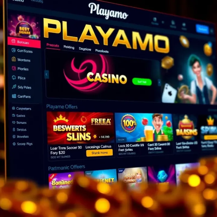 Overview of Playamo Casino Bonuses and Promotional Offers Visual display of various casino bonuses and promotions highlighted on an online gaming site