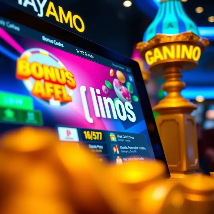 Digital Casino Interface Highlighting Bonus Codes and Offers Colorful digital casino interface displaying bonus codes and promotional offers