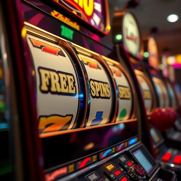 Illustration of slot machine reels spinning with highlighted free spins symbol
