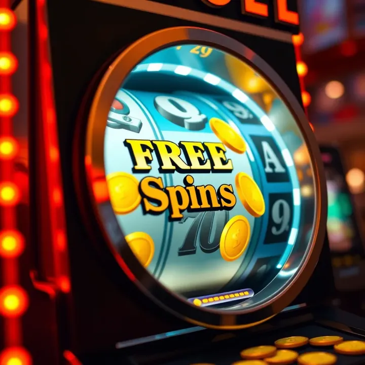 Visual Representation of Free Spins on PlayAmo Slot Machine Illustration showing a spinning slot machine reel with bright symbols and coins highlighting free spins feature