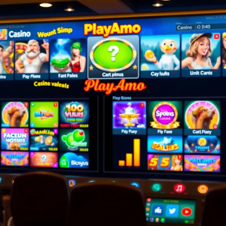 Display of a digital casino interface featuring popular slot and table games