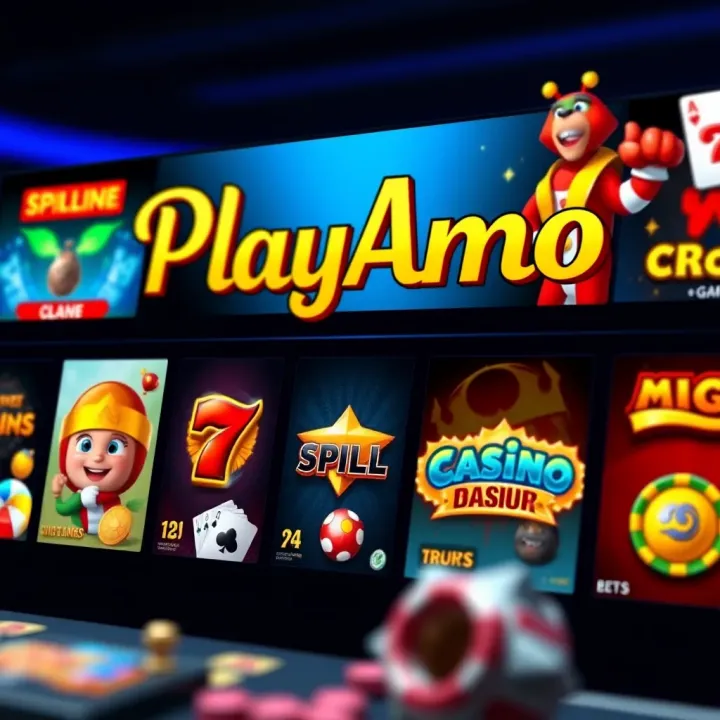 Illustration of various online casino game icons available at PlayAmo Casino