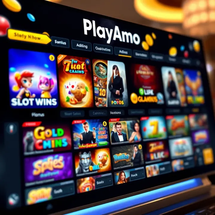 Diverse collection of slot and table games available at PlayAmo Casino on screen