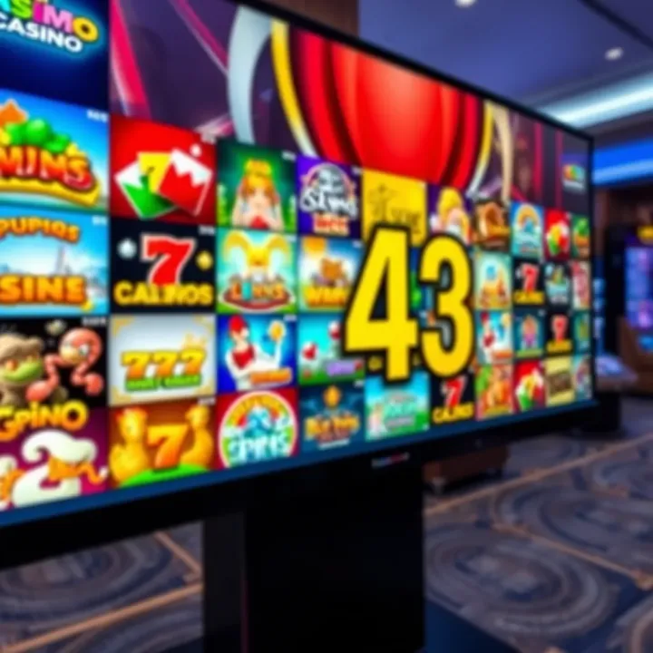 Colorful selection of casino games displayed on a digital screen