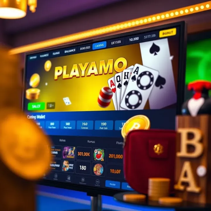 Playamo Casino Interface Featuring Free Bonuses and Bitcoin Wallet Screen showing Playamo casino interface with free bonus offers and Bitcoin wallet balance