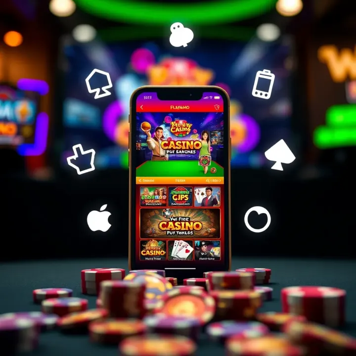 Mobile phone displaying a casino game interface with payment options icons around
