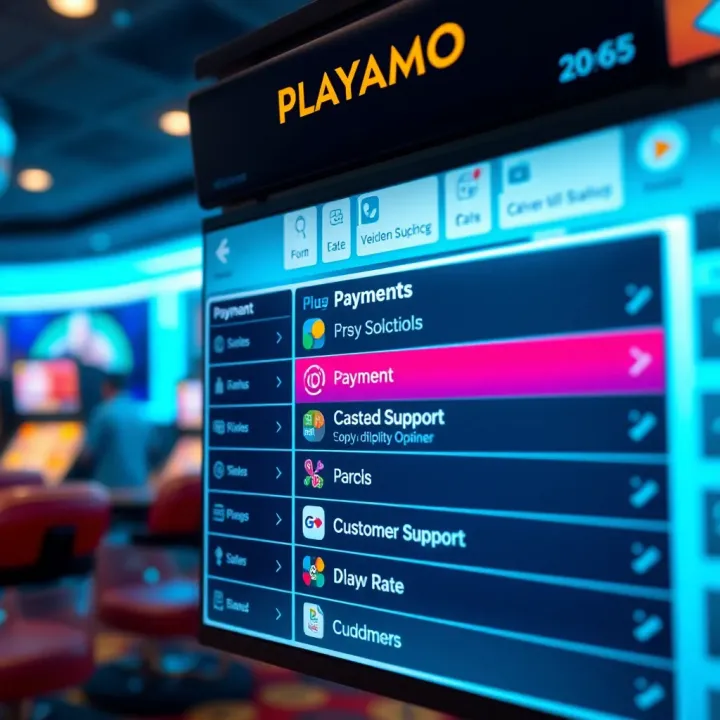 User-friendly navigation menu of Playamo Casino highlighting payment options and customer support access