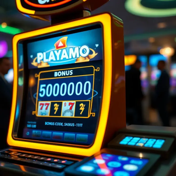 Digital slot machine with glowing bonus code display at an online casino